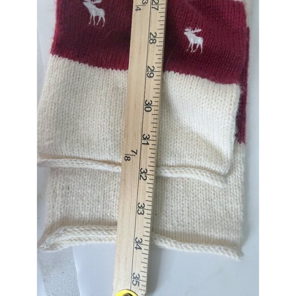 Vtg Abercrombie Scarf Moose‎ Logo Wool Blend Red Striped Knit Winter - Picture 8 of 9